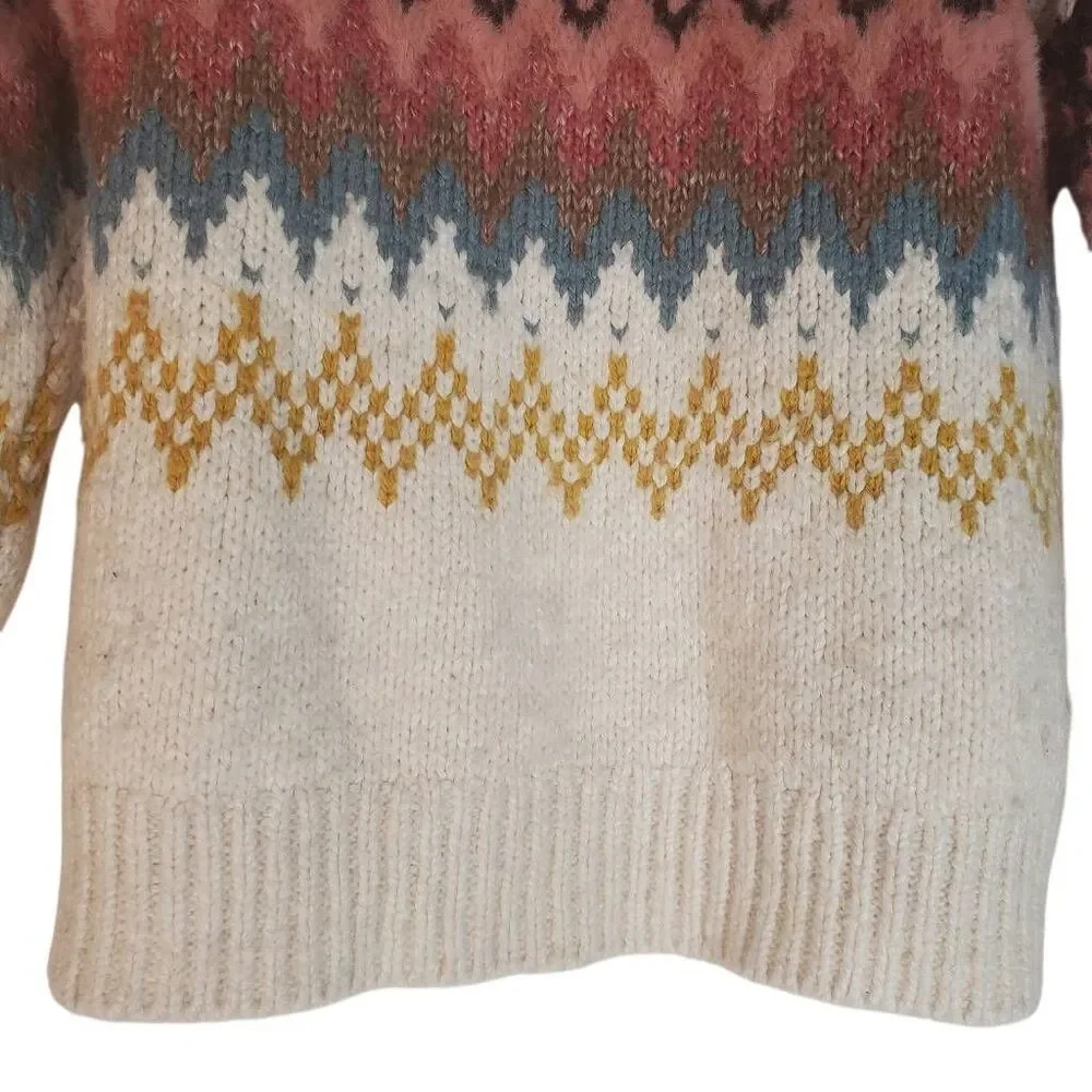 LOFT‎ Zig Zag Cowl Turtle Neck Knit Wool Blend Pullover Sweater Multicolor XS